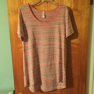 Lularoe Classic Tee with orange and gray stripes